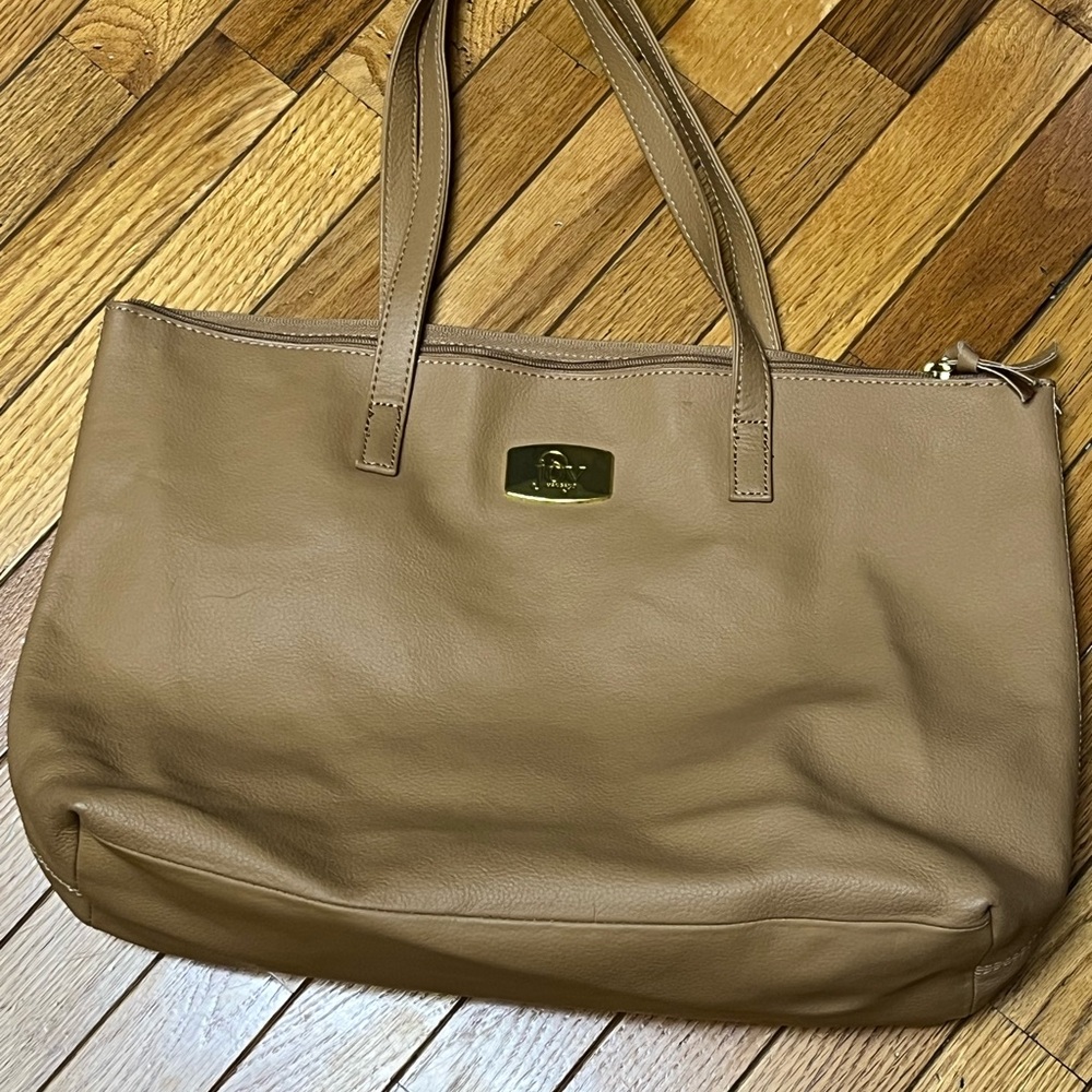 Joy mangano Tan Leather large Tote Bag